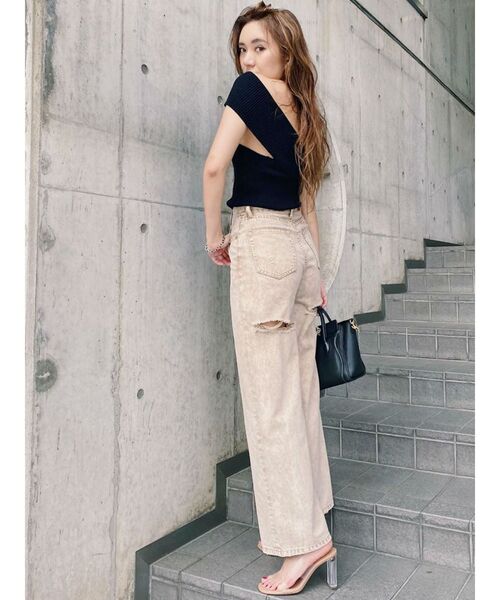 EVRIS（エヴリス）の「BACKスラッシュワイドデニムパンツ（デニムパンツ・レディース・ブラック/ベージュ/インディゴブルー・MEDIUM/SMALL）」の5枚目の写真