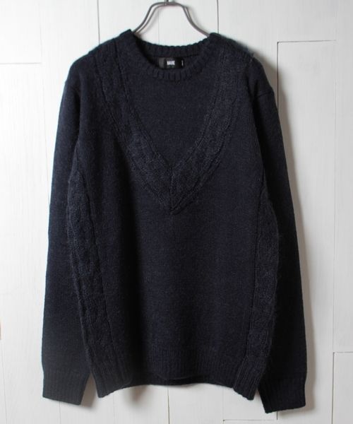 HARE（ハレ）の「ケーブルラインニットプルオーバー【HARE】（ニット/セーター・メンズ・オフホワイト/グレー/ネイビー・SMALL/LARGE/MEDIUM）」の3枚目の写真