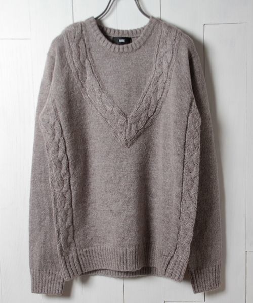 HARE（ハレ）の「ケーブルラインニットプルオーバー【HARE】（ニット/セーター・メンズ・オフホワイト/グレー/ネイビー・SMALL/LARGE/MEDIUM）」の2枚目の写真