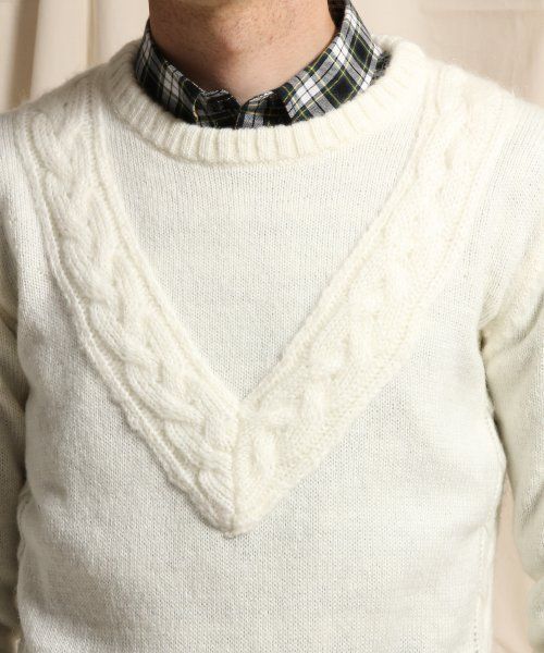 HARE（ハレ）の「ケーブルラインニットプルオーバー【HARE】（ニット/セーター・メンズ・オフホワイト/グレー/ネイビー・SMALL/LARGE/MEDIUM）」の6枚目の写真
