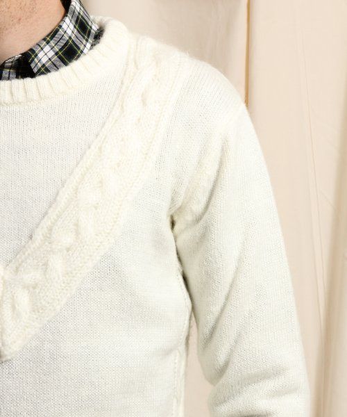 HARE（ハレ）の「ケーブルラインニットプルオーバー【HARE】（ニット/セーター・メンズ・オフホワイト/グレー/ネイビー・SMALL/LARGE/MEDIUM）」の7枚目の写真