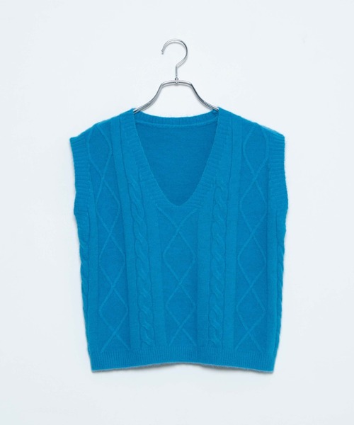 DING（ディング）の「DING/ケーブルニットベスト（ベスト・レディース・オフホワイト/ブルー/ベージュ・FREE）」の10枚目の写真