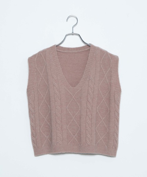 DING（ディング）の「DING/ケーブルニットベスト（ベスト・レディース・オフホワイト/ブルー/ベージュ・FREE）」の9枚目の写真