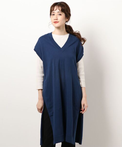 Midi Umi ミディウミ long vest ロングベスト ネイビー MidiUmi