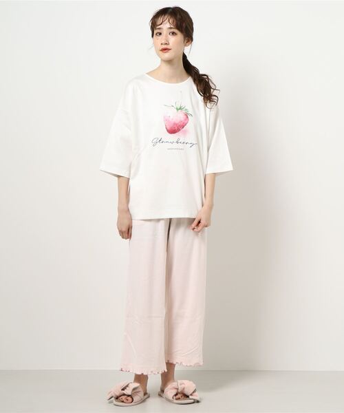 コットンスムースオンプリントいちご＆レモンルームウエア