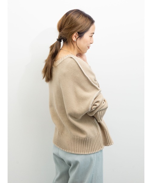 earth music&ecology(アースミュージックアンドエコロジー)の「【WEB限定】ハンドステッチ風ニットカーディガン *(カーディガン/ボレロ・レディース・チャコールグレー/ライトブルー/オフホワイト/サックスブルー/ライトベージュ・FREE)」の7枚目の写真