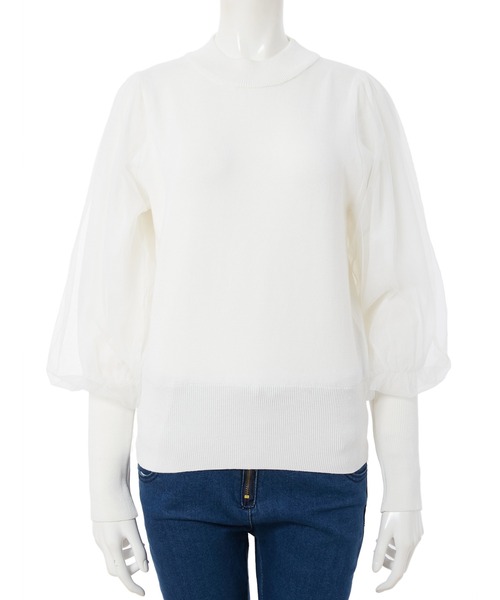 fifth（フィフス）の「チュールボリュームスリーブプルオーバー（ニット/セーター・レディース・ホワイト/ネイビー/グレー・MEDIUM）」の8枚目の写真