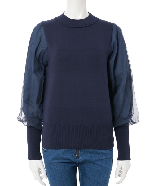 fifth（フィフス）の「チュールボリュームスリーブプルオーバー（ニット/セーター・レディース・ホワイト/ネイビー/グレー・MEDIUM）」の5枚目の写真