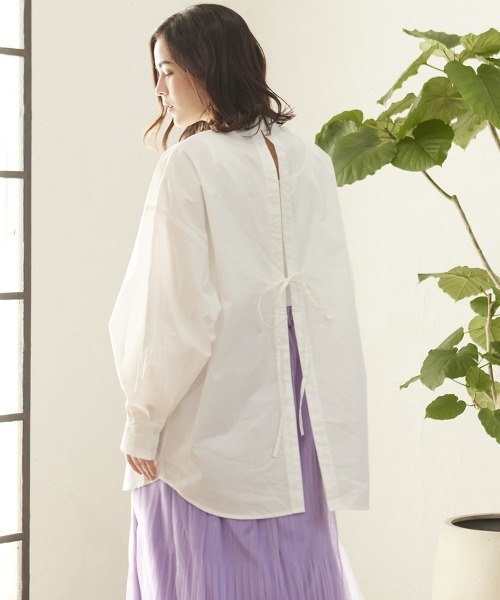 MATCH&more(マッチアンドモア)の「ブロードバックリボンシャツ(シャツ/ブラウス・レディース・オフホワイト/パープル/ベージュ・FREE)」の7枚目の写真