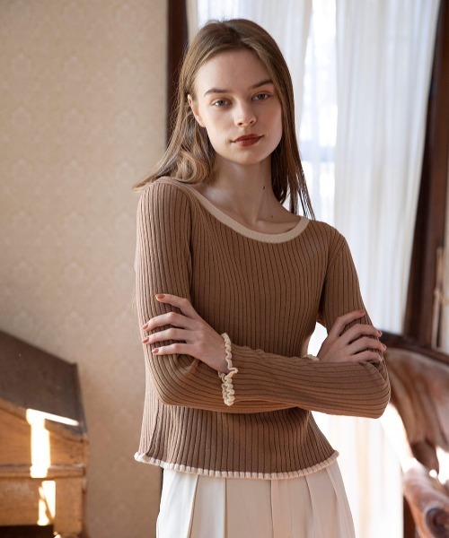 mangata（モンガータ）の「Bicolor knit（Tシャツ/カットソー・レディース・グリーン/ブラウン・FREE）」の2枚目の写真