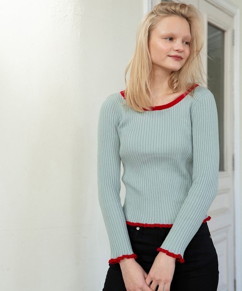 mangata（モンガータ）の「Bicolor knit（Tシャツ/カットソー・レディース・グリーン/ブラウン・FREE）」の4枚目の写真