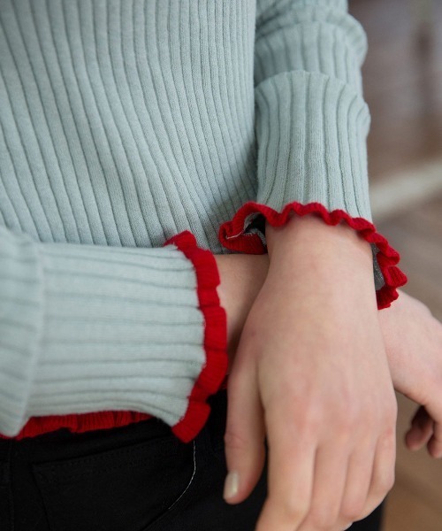 mangata（モンガータ）の「Bicolor knit（Tシャツ/カットソー・レディース・グリーン/ブラウン・FREE）」の6枚目の写真