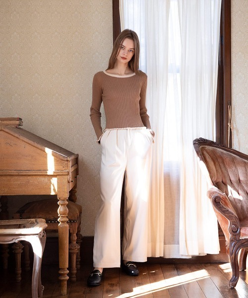 mangata（モンガータ）の「Bicolor knit（Tシャツ/カットソー・レディース・グリーン/ブラウン・FREE）」の7枚目の写真