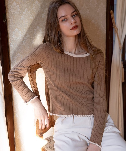 mangata（モンガータ）の「Bicolor knit（Tシャツ/カットソー・レディース・グリーン/ブラウン・FREE）」の8枚目の写真