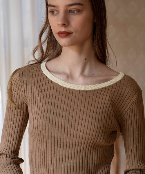 mangata（モンガータ）の「Bicolor knit（Tシャツ/カットソー・レディース・グリーン/ブラウン・FREE）」の10枚目の写真