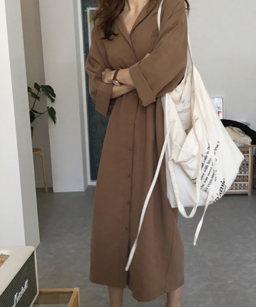meJane(ミージェーン)の「フロントボタンフレアガウンワンピース【ZOZOTOWN限定】(シャツワンピース・レディース・ブラック/モカ・FREE)」の12枚目の写真