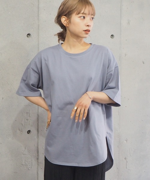 tiptop(ティップトップ)の「ラウンドヘムサイドスリット半袖T(Tシャツ/カットソー・レディース・モカ/ブルー/グリーン/オフホワイト/スミクロ/A・FREE)」の5枚目の写真
