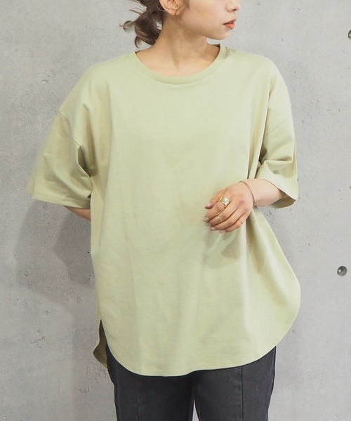 tiptop(ティップトップ)の「ラウンドヘムサイドスリット半袖T(Tシャツ/カットソー・レディース・モカ/ブルー/グリーン/オフホワイト/スミクロ/A・FREE)」の4枚目の写真