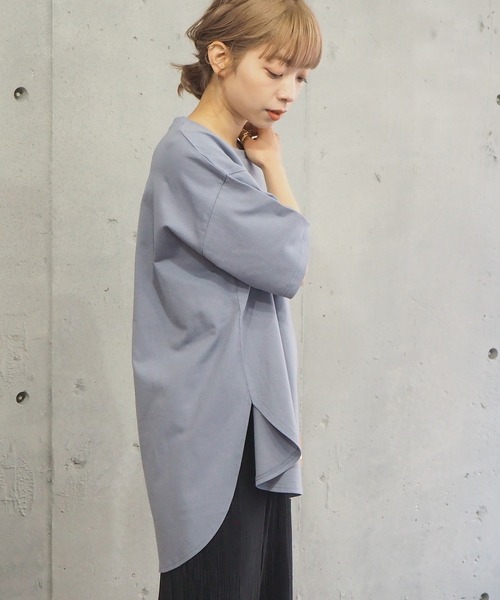 tiptop(ティップトップ)の「ラウンドヘムサイドスリット半袖T(Tシャツ/カットソー・レディース・モカ/ブルー/グリーン/オフホワイト/スミクロ/A・FREE)」の11枚目の写真