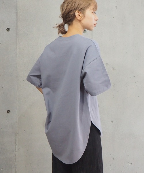 tiptop(ティップトップ)の「ラウンドヘムサイドスリット半袖T(Tシャツ/カットソー・レディース・モカ/ブルー/グリーン/オフホワイト/スミクロ/A・FREE)」の13枚目の写真
