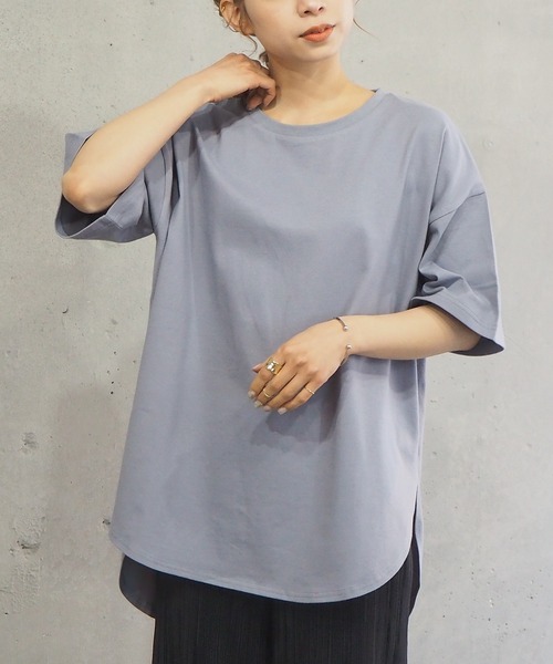tiptop(ティップトップ)の「ラウンドヘムサイドスリット半袖T(Tシャツ/カットソー・レディース・モカ/ブルー/グリーン/オフホワイト/スミクロ/A・FREE)」の9枚目の写真