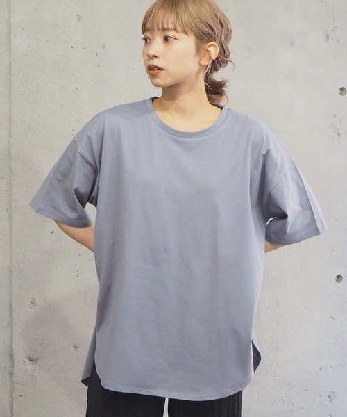 tiptop(ティップトップ)の「ラウンドヘムサイドスリット半袖T(Tシャツ/カットソー・レディース・モカ/ブルー/グリーン/オフホワイト/スミクロ/A・FREE)」の16枚目の写真