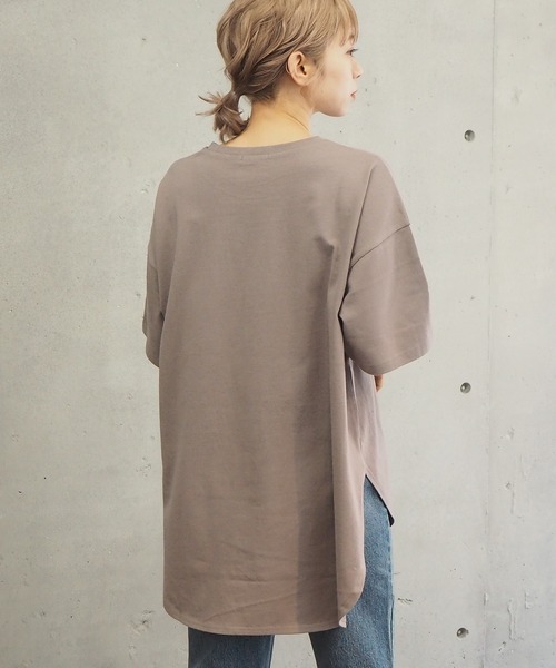 tiptop(ティップトップ)の「ラウンドヘムサイドスリット半袖T(Tシャツ/カットソー・レディース・モカ/ブルー/グリーン/オフホワイト/スミクロ/A・FREE)」の12枚目の写真
