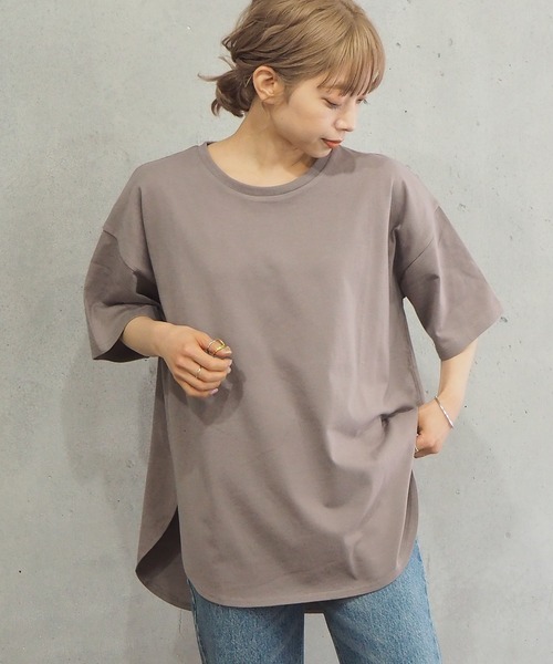 tiptop(ティップトップ)の「ラウンドヘムサイドスリット半袖T(Tシャツ/カットソー・レディース・モカ/ブルー/グリーン/オフホワイト/スミクロ/A・FREE)」の15枚目の写真