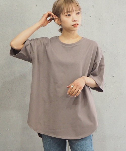 tiptop(ティップトップ)の「ラウンドヘムサイドスリット半袖T(Tシャツ/カットソー・レディース・モカ/ブルー/グリーン/オフホワイト/スミクロ/A・FREE)」の8枚目の写真