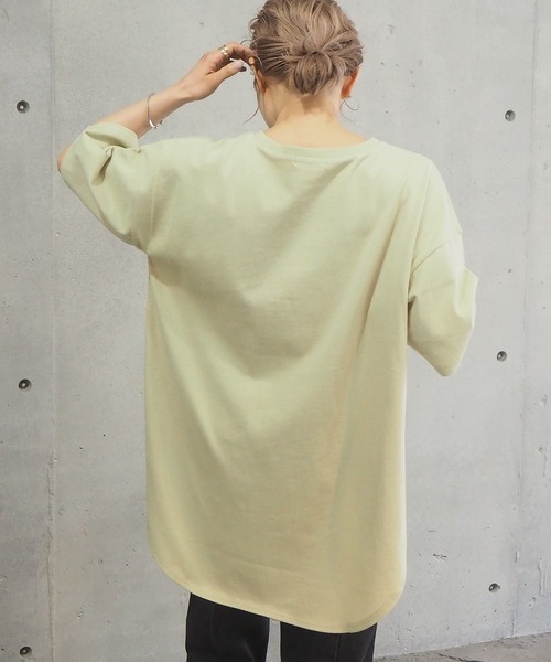tiptop(ティップトップ)の「ラウンドヘムサイドスリット半袖T(Tシャツ/カットソー・レディース・モカ/ブルー/グリーン/オフホワイト/スミクロ/A・FREE)」の17枚目の写真