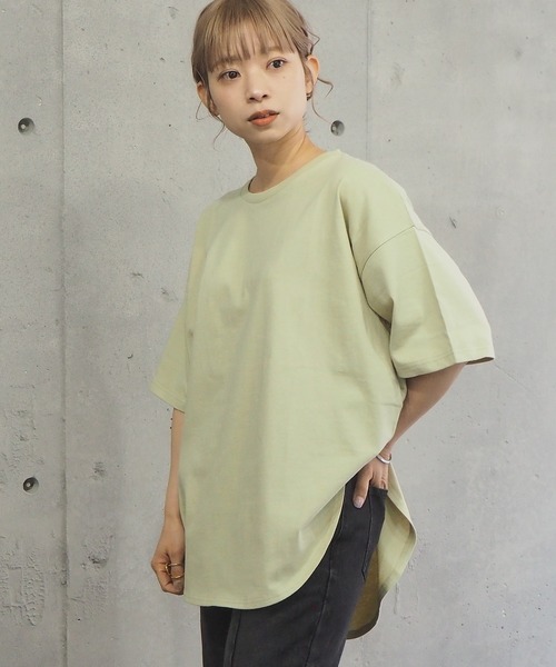 tiptop(ティップトップ)の「ラウンドヘムサイドスリット半袖T(Tシャツ/カットソー・レディース・モカ/ブルー/グリーン/オフホワイト/スミクロ/A・FREE)」の7枚目の写真