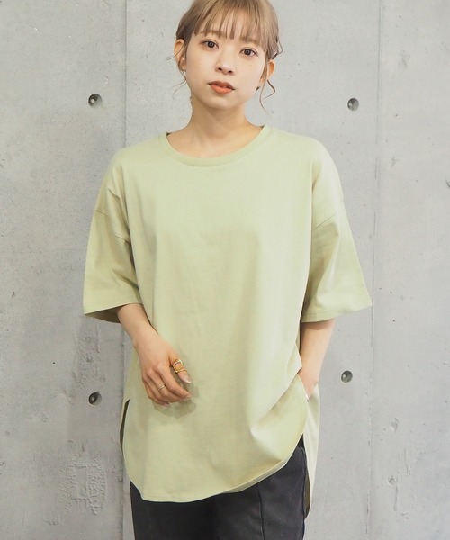 tiptop(ティップトップ)の「ラウンドヘムサイドスリット半袖T(Tシャツ/カットソー・レディース・モカ/ブルー/グリーン/オフホワイト/スミクロ/A・FREE)」の18枚目の写真