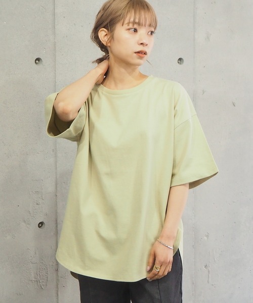 tiptop(ティップトップ)の「ラウンドヘムサイドスリット半袖T(Tシャツ/カットソー・レディース・モカ/ブルー/グリーン/オフホワイト/スミクロ/A・FREE)」の14枚目の写真