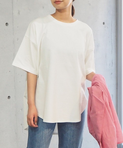 tiptop(ティップトップ)の「ラウンドヘムサイドスリット半袖T(Tシャツ/カットソー・レディース・モカ/ブルー/グリーン/オフホワイト/スミクロ/A・FREE)」の19枚目の写真