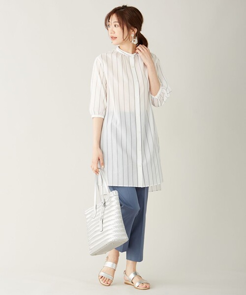 J.PRESS Ladies（J.プレス レディス）の「【洗える・イージーケア】サフィールドビーストライプ ロング ブラウス（シャツ/ブラウス・レディース・ホワイト系2/ネイビー系2・XS）」の13枚目の写真