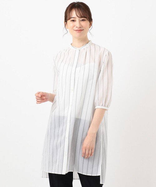 J.PRESS Ladies（J.プレス レディス）の「【洗える・イージーケア】サフィールドビーストライプ ロング ブラウス（シャツ/ブラウス・レディース・ホワイト系2/ネイビー系2・XS）」の14枚目の写真