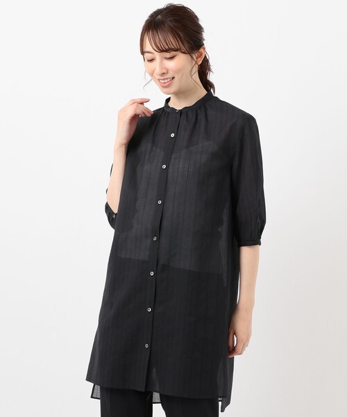 J.PRESS Ladies（J.プレス レディス）の「【洗える・イージーケア】サフィールドビーストライプ ロング ブラウス（シャツ/ブラウス・レディース・ホワイト系2/ネイビー系2・XS）」の3枚目の写真