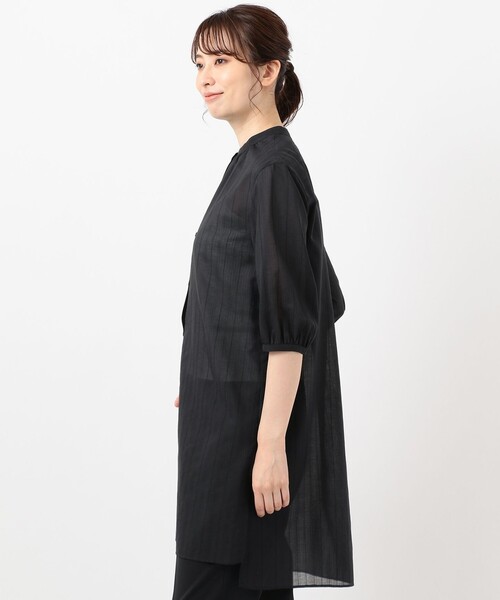 J.PRESS Ladies（J.プレス レディス）の「【洗える・イージーケア】サフィールドビーストライプ ロング ブラウス（シャツ/ブラウス・レディース・ホワイト系2/ネイビー系2・XS）」の4枚目の写真