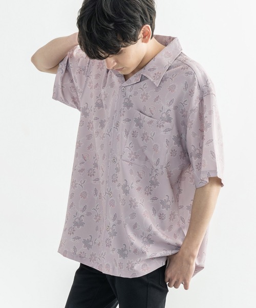 Rocky Monroe（ロッキーモンロー）の「オーバーサイズ グラフィック オープンカラー半袖シャツ（シャツ/ブラウス・メンズ・ホワイト/ライトグレー/ブラウン/オフホワイト/サックスブルー/ピンク/グリーン/ラベンダー・M/L）」の8枚目の写真