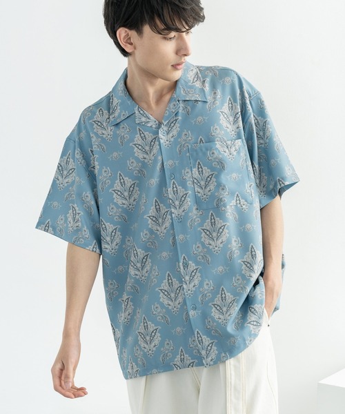 Rocky Monroe（ロッキーモンロー）の「オーバーサイズ グラフィック オープンカラー半袖シャツ（シャツ/ブラウス・メンズ・ホワイト/ライトグレー/ブラウン/オフホワイト/サックスブルー/ピンク/グリーン/ラベンダー・M/L）」の7枚目の写真