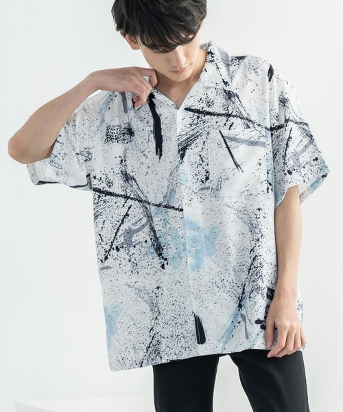 Rocky Monroe（ロッキーモンロー）の「オーバーサイズ グラフィック オープンカラー半袖シャツ（シャツ/ブラウス・メンズ・ホワイト/ライトグレー/ブラウン/オフホワイト/サックスブルー/ピンク/グリーン/ラベンダー・M/L）」の10枚目の写真