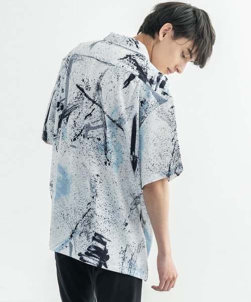 Rocky Monroe（ロッキーモンロー）の「オーバーサイズ グラフィック オープンカラー半袖シャツ（シャツ/ブラウス・メンズ・ホワイト/ライトグレー/ブラウン/オフホワイト/サックスブルー/ピンク/グリーン/ラベンダー・M/L）」の12枚目の写真