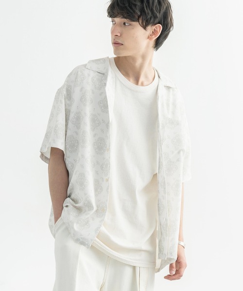Rocky Monroe（ロッキーモンロー）の「オーバーサイズ グラフィック オープンカラー半袖シャツ（シャツ/ブラウス・メンズ・ホワイト/ライトグレー/ブラウン/オフホワイト/サックスブルー/ピンク/グリーン/ラベンダー・M/L）」の13枚目の写真
