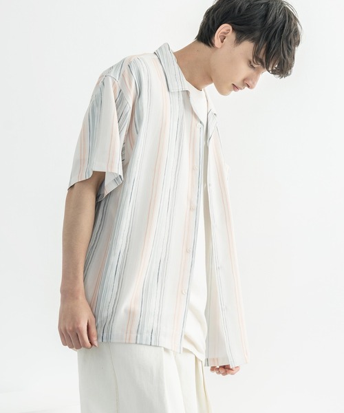 Rocky Monroe（ロッキーモンロー）の「オーバーサイズ グラフィック オープンカラー半袖シャツ（シャツ/ブラウス・メンズ・ホワイト/ライトグレー/ブラウン/オフホワイト/サックスブルー/ピンク/グリーン/ラベンダー・M/L）」の16枚目の写真