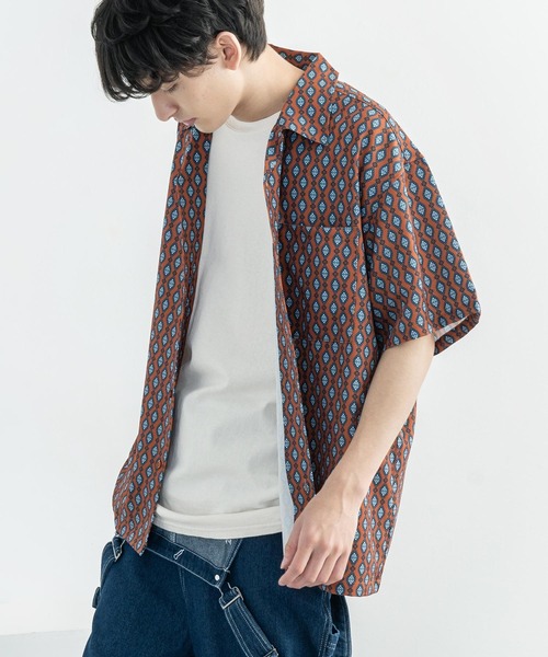 Rocky Monroe（ロッキーモンロー）の「オーバーサイズ グラフィック オープンカラー半袖シャツ（シャツ/ブラウス・メンズ・ホワイト/ライトグレー/ブラウン/オフホワイト/サックスブルー/ピンク/グリーン/ラベンダー・M/L）」の19枚目の写真