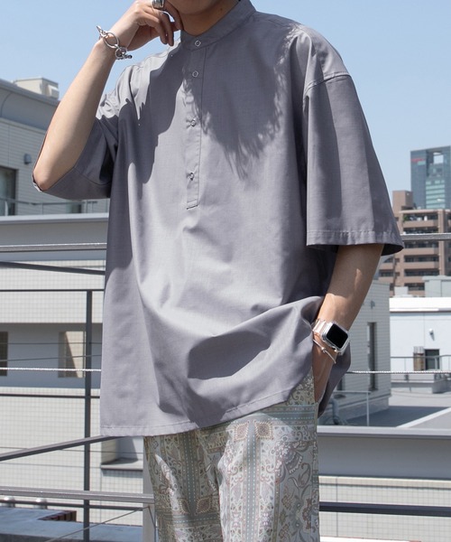 kutir（クティール）の「スナップボタンバンドカラーシャツ（シャツ/ブラウス・メンズ・ライトブルー/オフホワイト/ダークパープル・MEDIUM/LARGE）」の3枚目の写真