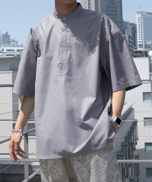 kutir（クティール）の「スナップボタンバンドカラーシャツ（シャツ/ブラウス・メンズ・ライトブルー/オフホワイト/ダークパープル・MEDIUM/LARGE）」の6枚目の写真