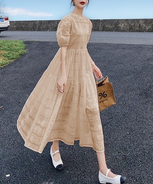 ABITOKYO（アビトーキョー）の「パフスリーブフレアロングワンピース（ワンピース・レディース・ホワイト/ブラック/キャメル/ミント/ブルー/ピンク/グレー/ベージュ・S/M/L）」の5枚目の写真