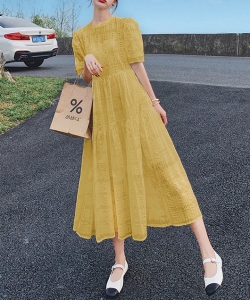 ABITOKYO（アビトーキョー）の「パフスリーブフレアロングワンピース（ワンピース・レディース・ホワイト/ブラック/キャメル/ミント/ブルー/ピンク/グレー/ベージュ・S/M/L）」の7枚目の写真