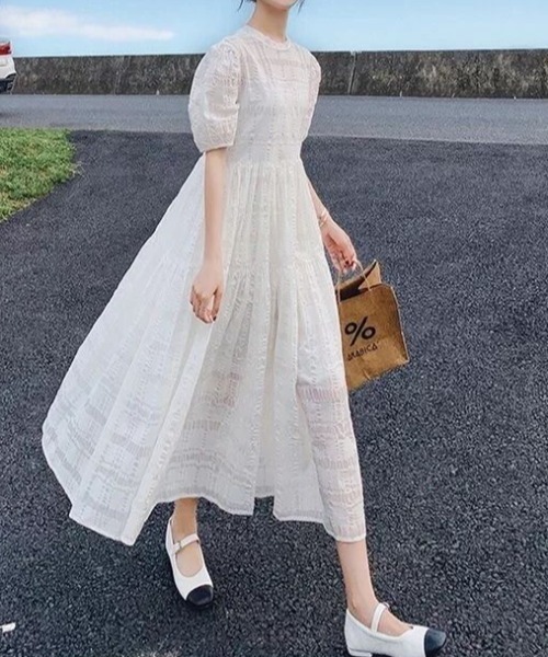 ABITOKYO（アビトーキョー）の「パフスリーブフレアロングワンピース（ワンピース・レディース・ホワイト/ブラック/キャメル/ミント/ブルー/ピンク/グレー/ベージュ・S/M/L）」の18枚目の写真